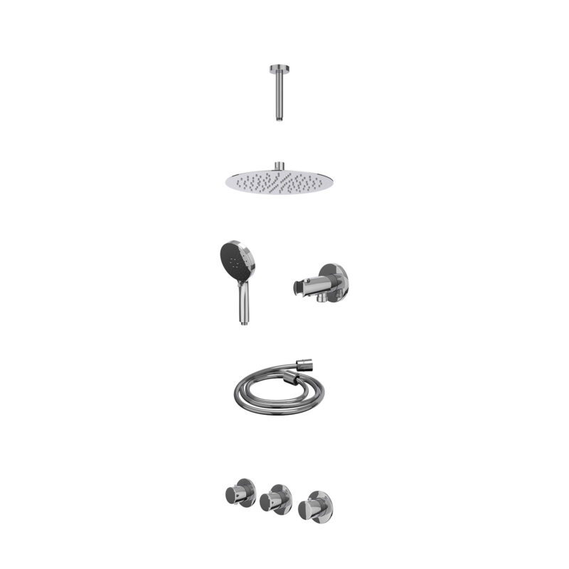 Excl. inbouwbox regendoucheset inbouwthermostaatkraan met 2 vaste stopkranen symmetry, plafondbuis 15cm, R25cmSL, houder met 