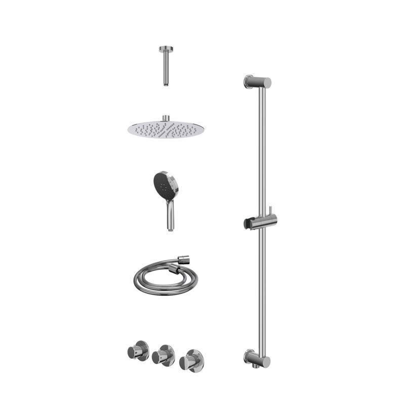 Winkelwagen 36 Excl. inbouwbox regendoucheset inbouwthermostaatkraan met 2 vaste stopkranen symmetry, plafondbuis 15cm, R25cmSL, glijstang met uitlaat, doucheslang 150cm en 3-standen handdouche