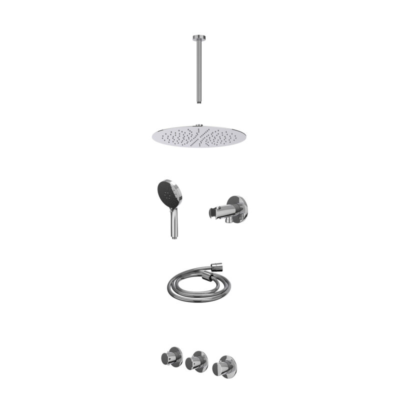 Excl. inbouwbox regendoucheset inbouwthermostaatkraan met 2 vaste stopkranen symmetry, plafondbuis 30cm, R30cmSL, houder met uitlaat, doucheslang 150cm en 3-standen handdouche