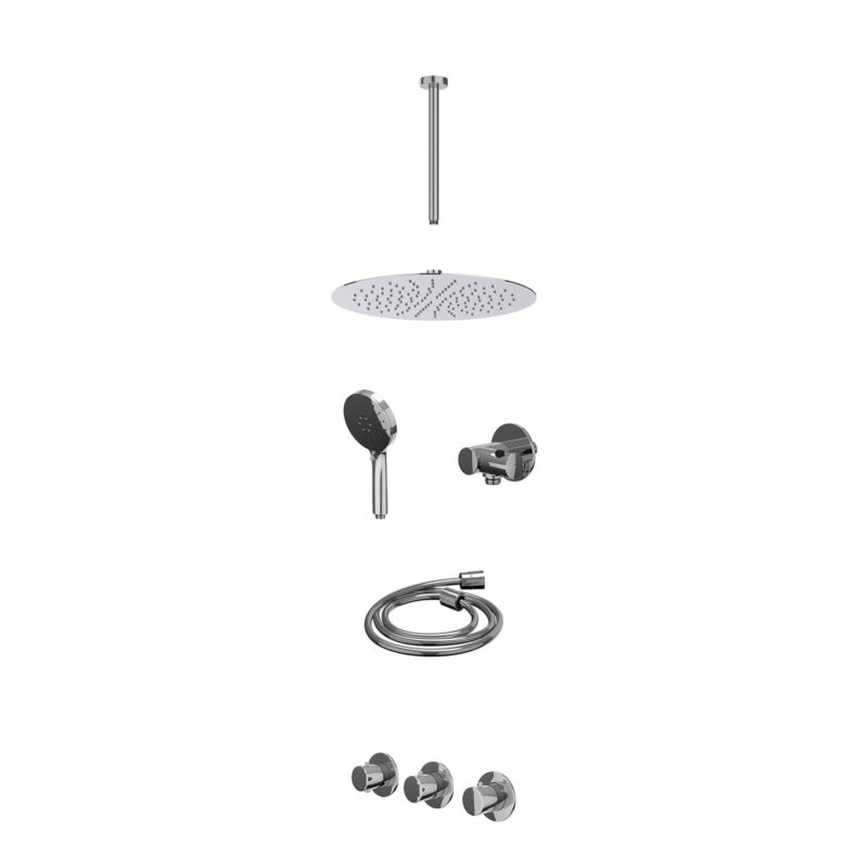 Winkelwagen 5 Excl. inbouwbox regendoucheset inbouwthermostaatkraan met 2 vaste stopkranen symmetry, plafondbuis 30cm, R30cmSL, verstelbare steun met geïnt. uitlaat, doucheslang 150cm en 3-standen handdouche