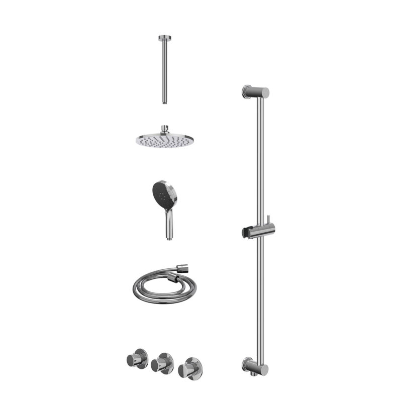 Winkelwagen 26 Excl. inbouwbox regendoucheset inbouwthermostaatkraan met 2 vaste stopkranen symmetry, plafondbuis 30cm, R20cmME, glijstang met uitlaat, doucheslang 150cm en 3-standen handdouche