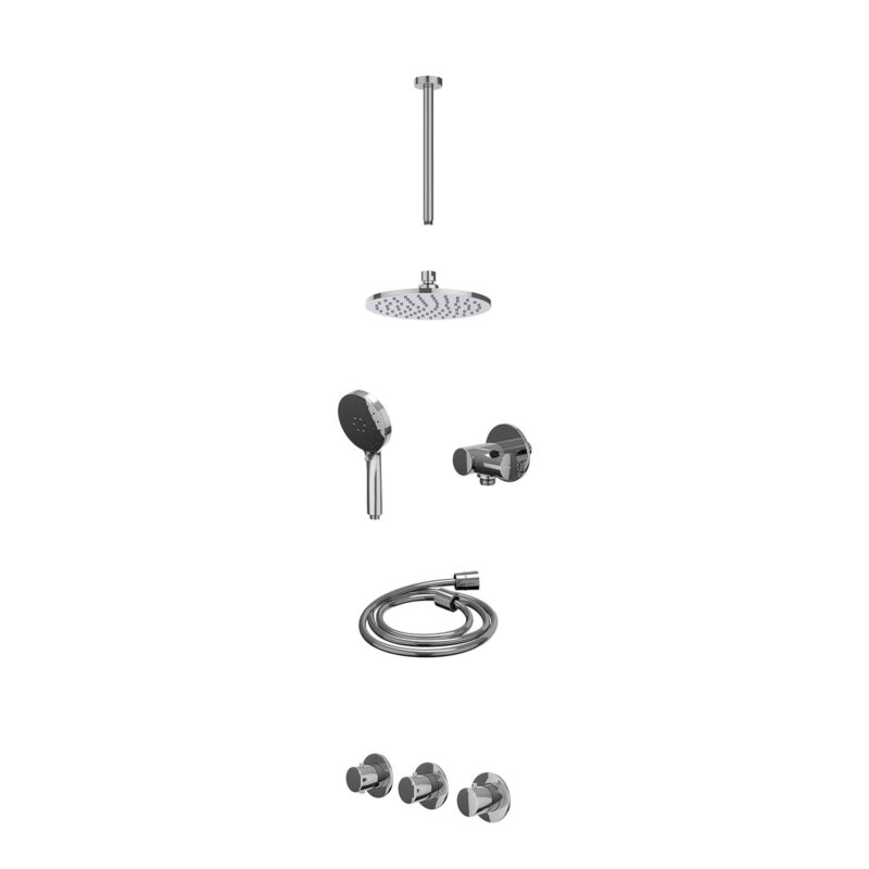 Winkelwagen 8 Excl. inbouwbox regendoucheset inbouwthermostaatkraan met 2 vaste stopkranen symmetry, plafondbuis 30cm, R20cmME, verstelbare steun met geïnt. uitlaat, doucheslang 150cm en 3-standen handdouche