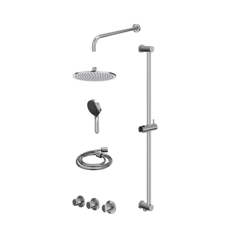 Winkelwagen 8 Excl. inbouwbox regendoucheset inbouwthermostaatkraan met 2 vaste stopkranen symmetry, wandarm, R25cmME, glijstang met uitlaat, doucheslang 150cm en 3-standen handdouche