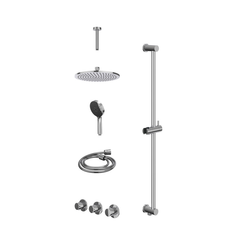 Winkelwagen 35 Excl. inbouwbox regendoucheset inbouwthermostaatkraan met 2 vaste stopkranen symmetry, plafondbuis 15cm, R25cmME, glijstang met uitlaat, doucheslang 150cm en 3-standen handdouche