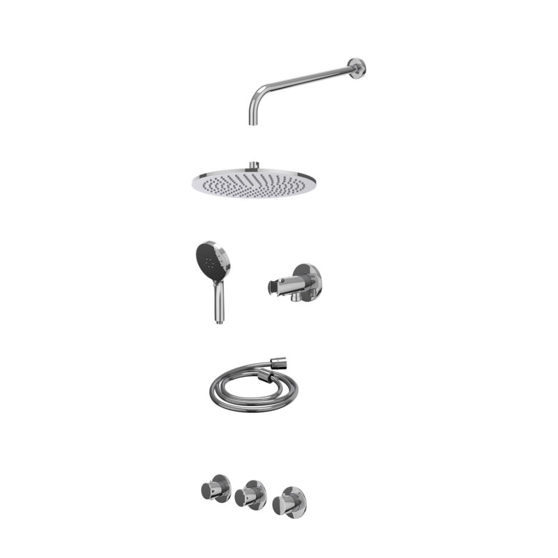 Winkelwagen 4 Excl. inbouwbox regendoucheset inbouwthermostaatkraan met 2 vaste stopkranen symmetry, wandarm, R30cmME, houder met uitlaat, doucheslang 150cm en 3-standen handdouche