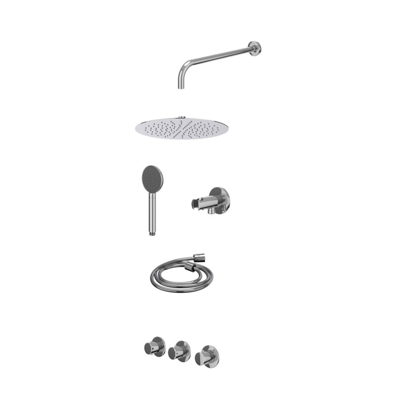 Excl. inbouwbox regendoucheset inbouwthermostaatkraan met 2 vaste stopkranen symmetry, wandarm, R30cmSL, houder met uitlaat, 