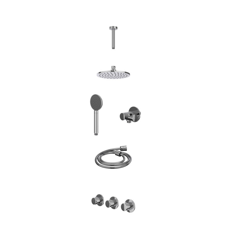 Excl. inbouwbox regendoucheset inbouwthermostaatkraan met 2 vaste stopkranen symmetry, plafondbuis 15cm, R20cmME, verstelbare