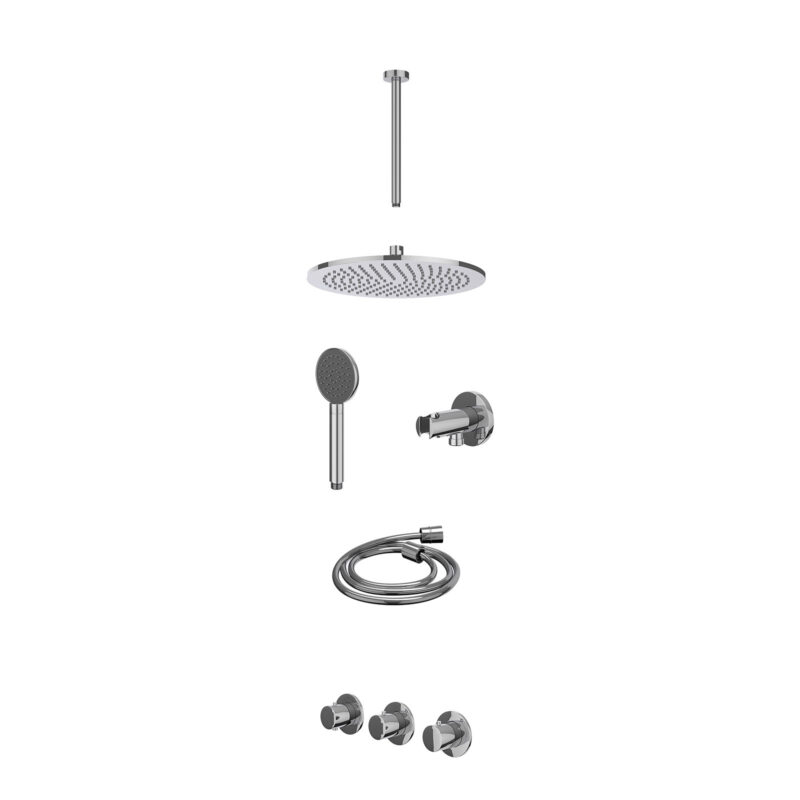Excl. inbouwbox regendoucheset inbouwthermostaatkraan met 2 vaste stopkranen symmetry, plafondbuis 30cm, R30cmME, houder met 