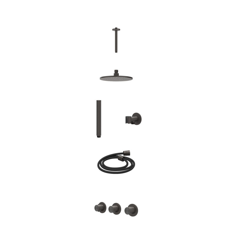 Excl. inbouwbox regendoucheset inbouwthermostaatkraan met 2 vaste stopkranen symmetry, plafondbuis 20cm, R20cmME, glijstang m