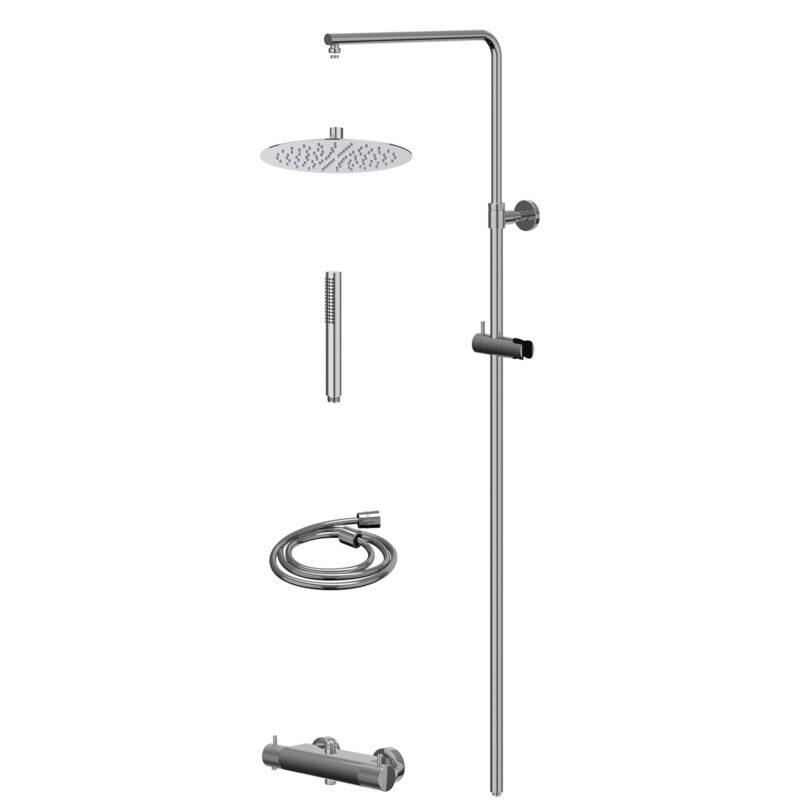 Regendoucheset thermostatisch opbouw set R25cmSL en staafmodel BlokWoonWereld IVY Collectie
