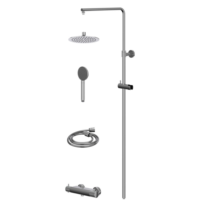 Regendoucheset thermostatisch opbouw set R20cmSL en satin spray handdouche BlokWoonWereld IVY Collectie