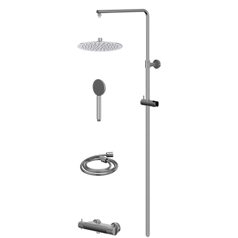 Regendoucheset thermostatisch opbouw set R25cmSL en satin spray handdouche