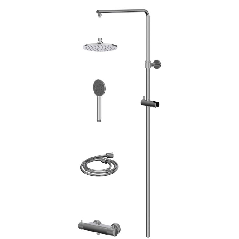 Regendoucheset thermostatisch opbouw set R20cmME en satin spray handdouche BlokWoonWereld IVY Collectie