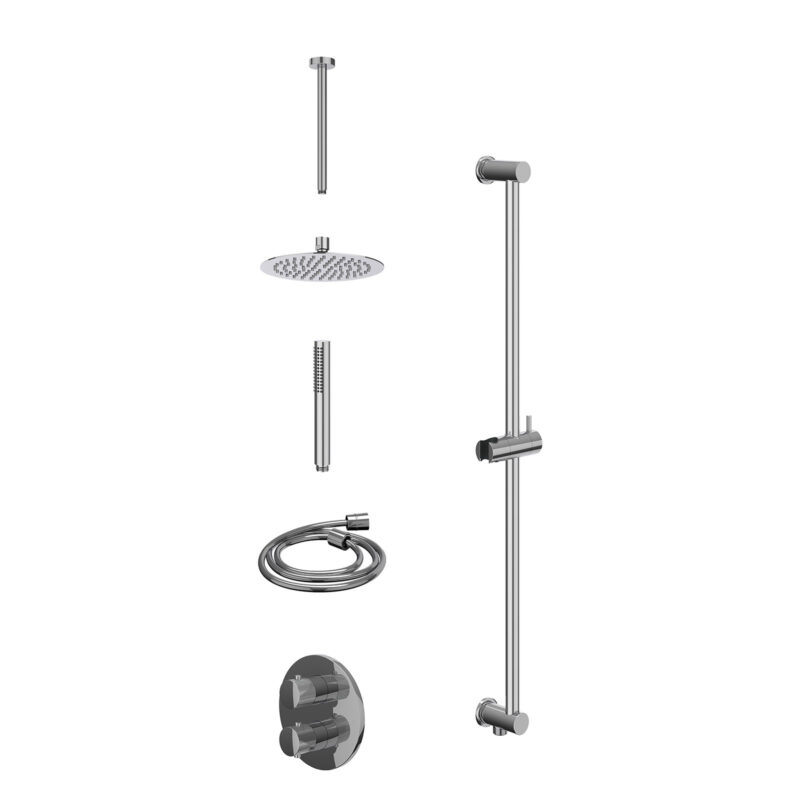 Winkelwagen 51 Excl. inbouwbox regendoucheset inbouwthermostaatkraan met 2-weg stop-omstel, plafondbuis 30cm, R20cmSL, glijstang met uitlaat