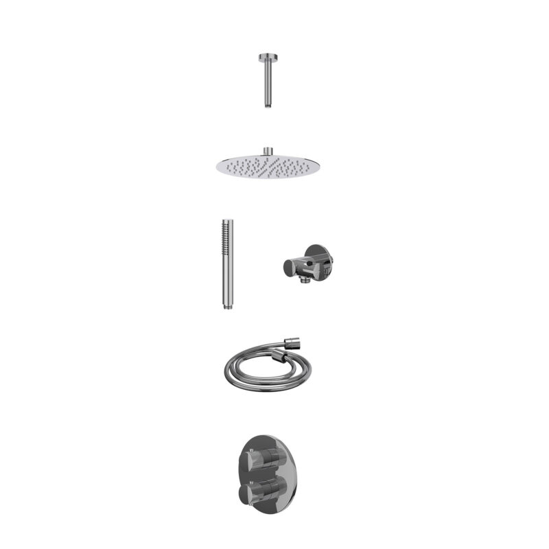 Winkelwagen 15 Excl. inbouwbox regendoucheset inbouwthermostaatkraan met 2-weg stop-omstel, plafondbuis 15cm, R25cmSL, verstelbare steun met geïnt. uitlaat, doucheslang 150cm en staafmodel