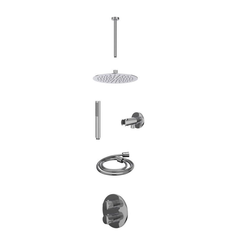 Excl. inbouwbox regendoucheset inbouwthermostaatkraan met 2-weg stop-omstel, plafondbuis 30cm, R25cmSL, houder met uitlaat, d
