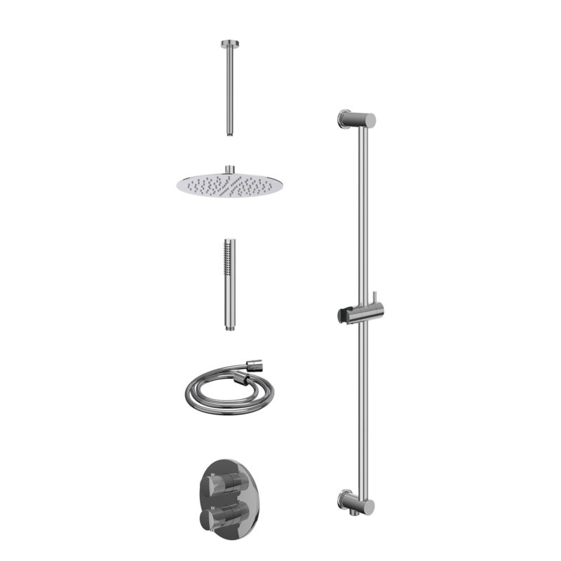 Winkelwagen 14 Excl. inbouwbox regendoucheset inbouwthermostaatkraan met 2-weg stop-omstel, plafondbuis 30cm, R25cmSL, glijstang met uitlaat, doucheslang 150cm en staafmodel