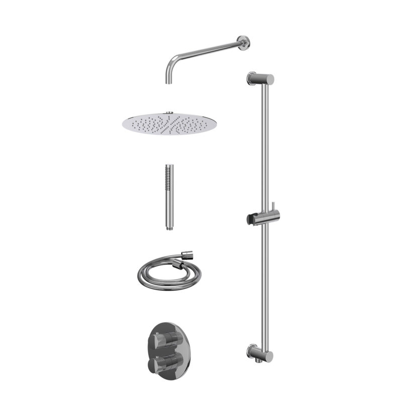 Winkelwagen 5 Excl. inbouwbox regendoucheset inbouwthermostaatkraan met 2-weg stop-omstel, wandarm, R30cmSL, glijstang met uitlaat, doucheslang 150cm en staafmodel
