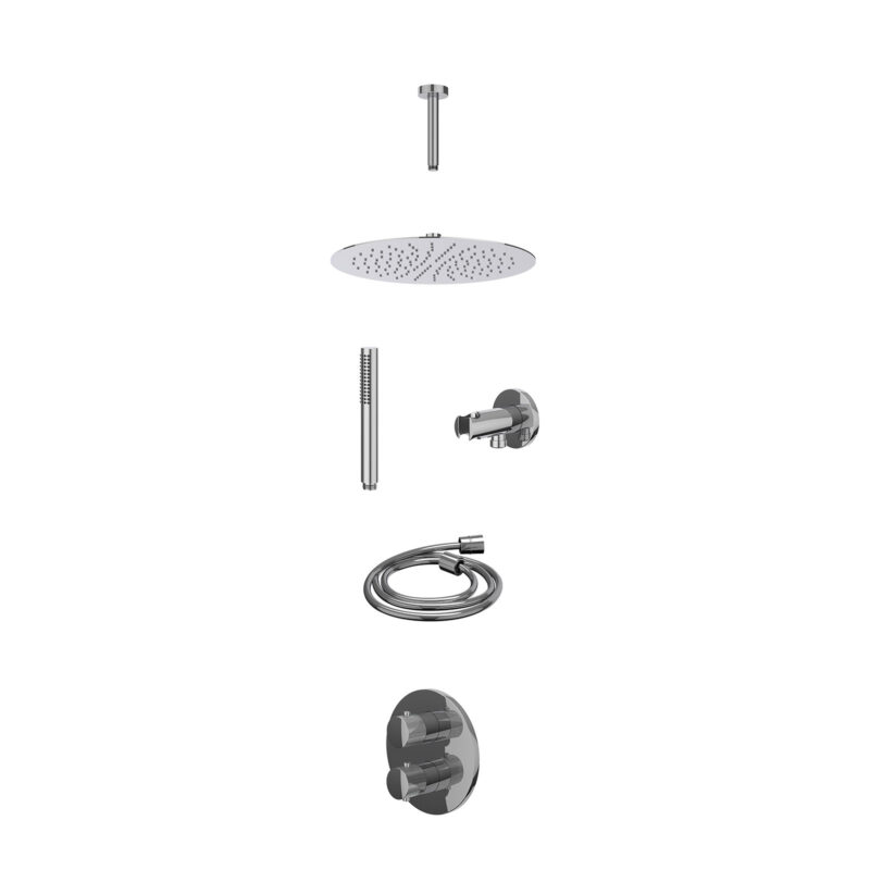 Winkelwagen 4 Excl. inbouwbox regendoucheset inbouwthermostaatkraan met 2-weg stop-omstel, plafondbuis 15cm, R30cmSL, houder met uitlaat, doucheslang 150cm en staafmodel