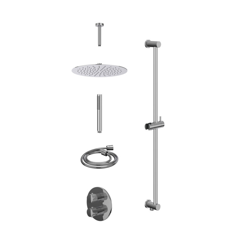 Winkelwagen 25 Excl. inbouwbox regendoucheset inbouwthermostaatkraan met 2-weg stop-omstel, plafondbuis 15cm, R30cmSL, glijstang met uitlaat, doucheslang 150cm en staafmodel