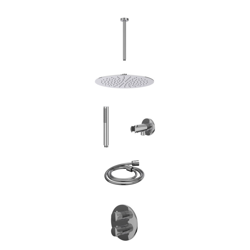 Winkelwagen 27 Excl. inbouwbox regendoucheset inbouwthermostaatkraan met 2-weg stop-omstel, plafondbuis 30cm, R30cmSL, houder met uitlaat, doucheslang 150cm en staafmodel