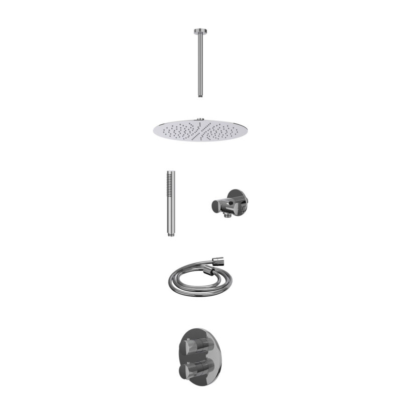 Winkelwagen 19 Excl. inbouwbox regendoucheset inbouwthermostaatkraan met 2-weg stop-omstel, plafondbuis 30cm, R30cmSL, verstelbare steun met geïnt. uitlaat, doucheslang 150cm en staafmodel