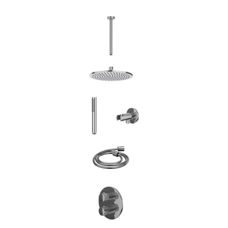 Winkelwagen 33 Excl. inbouwbox regendoucheset inbouwthermostaatkraan met 2-weg stop-omstel, plafondbuis 30cm, R25cmME, houder met uitlaat, doucheslang 150cm en staafmodel
