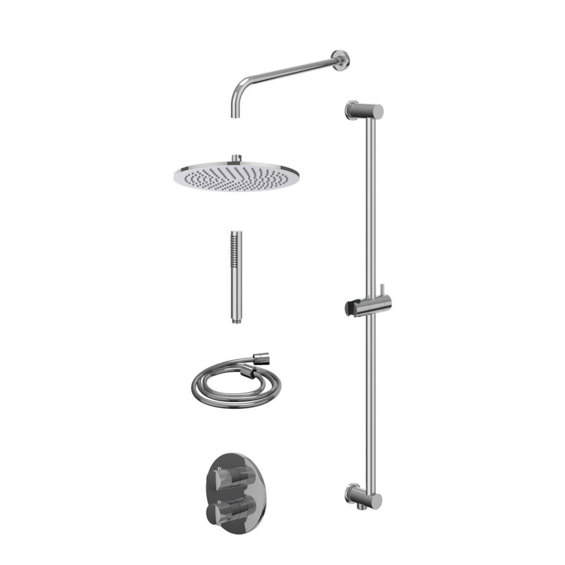Excl. inbouwbox regendoucheset inbouwthermostaatkraan met 2-weg stop-omstel, wandarm, R30cmME, glijstang met uitlaat, douches