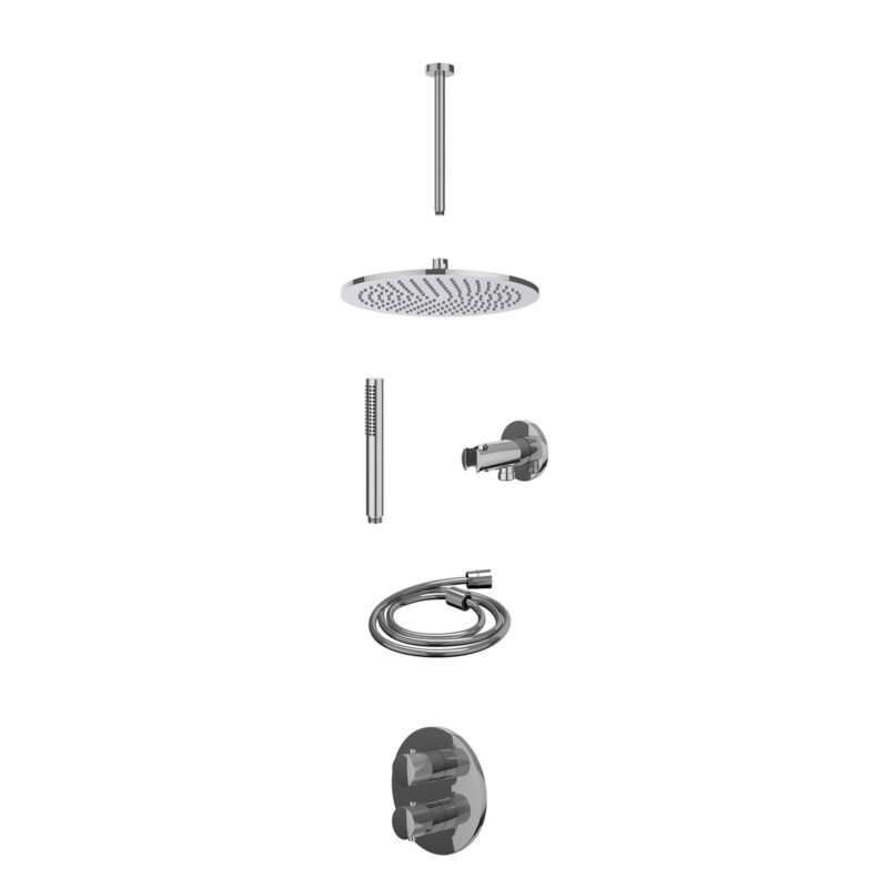Winkelwagen 14 Excl. inbouwbox regendoucheset inbouwthermostaatkraan met 2-weg stop-omstel, plafondbuis 30cm, R30cmME, houder met uitlaat, doucheslang 150cm en staafmodel