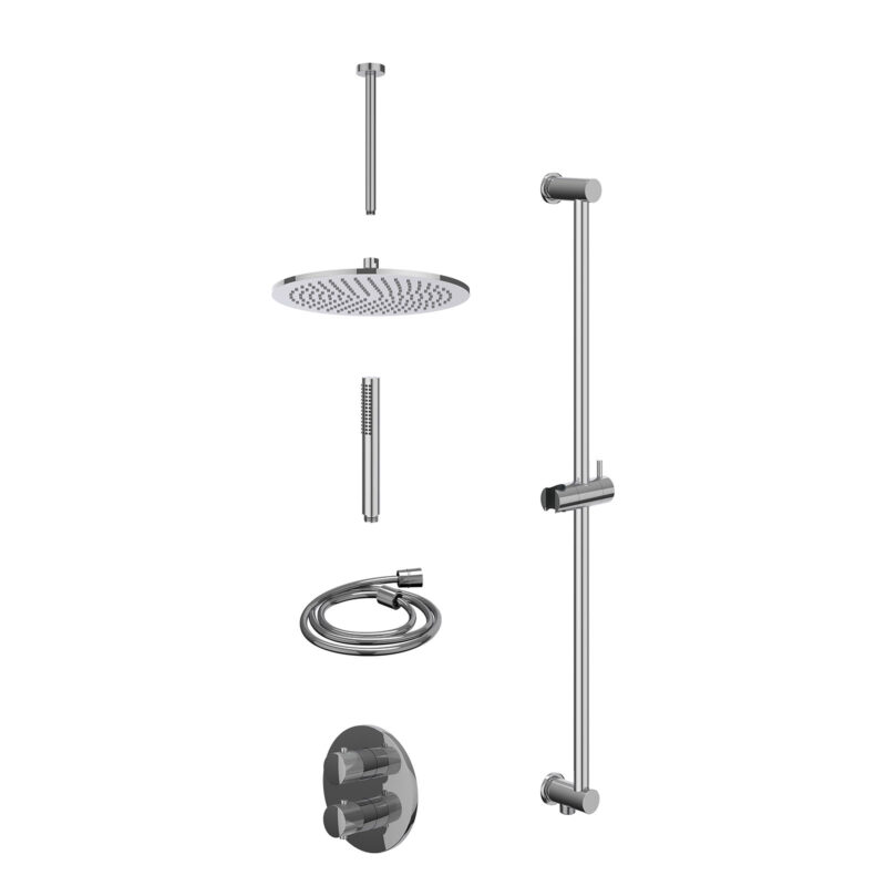 Winkelwagen 7 Excl. inbouwbox regendoucheset inbouwthermostaatkraan met 2-weg stop-omstel, plafondbuis 30cm, R30cmME, glijstang met uitlaat
