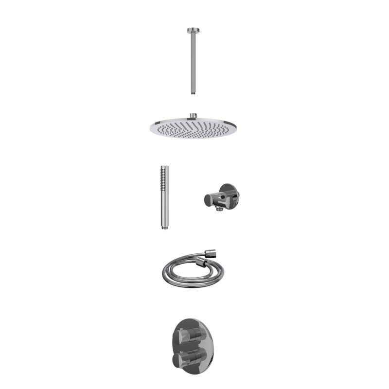 Winkelwagen 32 Excl. inbouwbox regendoucheset inbouwthermostaatkraan met 2-weg stop-omstel, plafondbuis 30cm, R30cmME, verstelbare steun met geïnt. uitlaat, doucheslang 150cm en staafmodel