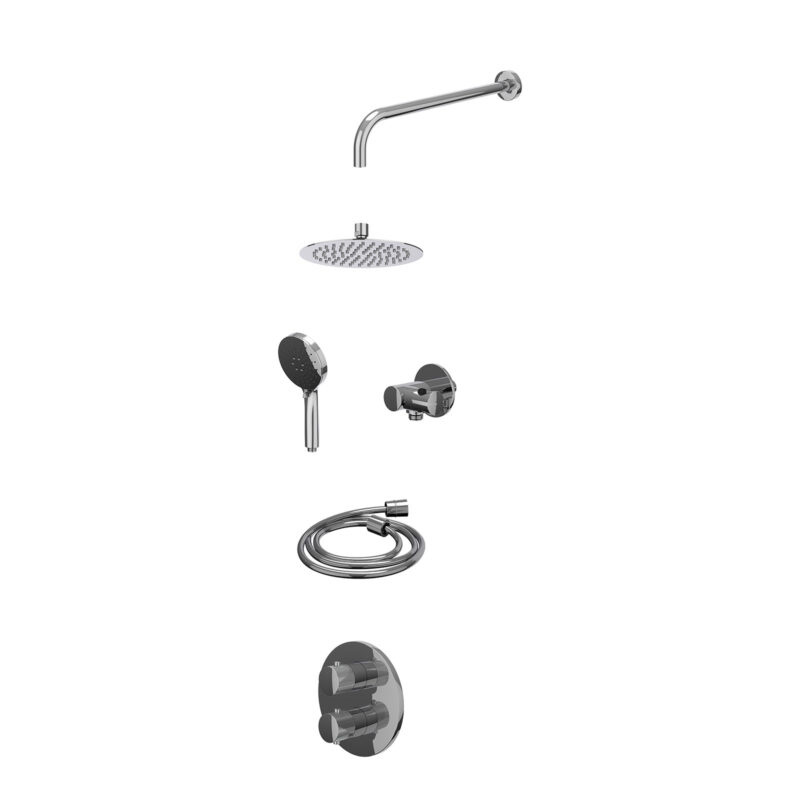 Winkelwagen 7 Excl. inbouwbox regendoucheset inbouwthermostaatkraan met 2-weg stop-omstel, wandarm, R20cmSL, verstelbare steun met geïnt. uitlaat, doucheslang 150cm en 3-standen handdouche