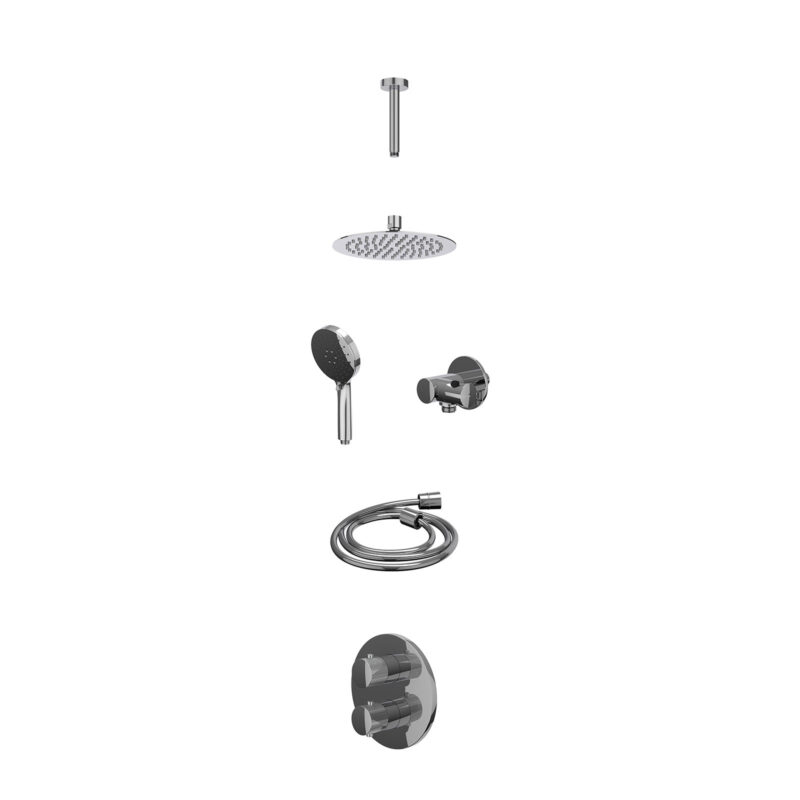 Winkelwagen 32 Excl. inbouwbox regendoucheset inbouwthermostaatkraan met 2-weg stop-omstel, plafondbuis 15cm, R20cmSL, verstelbare steun met geïnt. uitlaat, doucheslang 150cm en 3-standen handdouche