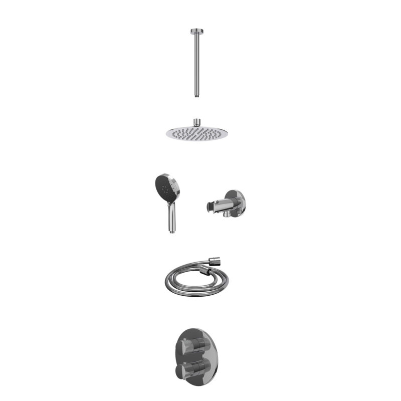 Winkelwagen 18 Excl. inbouwbox regendoucheset inbouwthermostaatkraan met 2-weg stop-omstel, plafondbuis 30cm, R20cmSL, houder met uitlaat, doucheslang 150cm en 3-standen handdouche