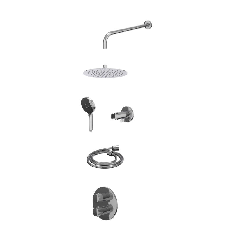 Excl. inbouwbox regendoucheset inbouwthermostaatkraan met 2-weg stop-omstel, wandarm, R25cmSL, houder met uitlaat, doucheslan
