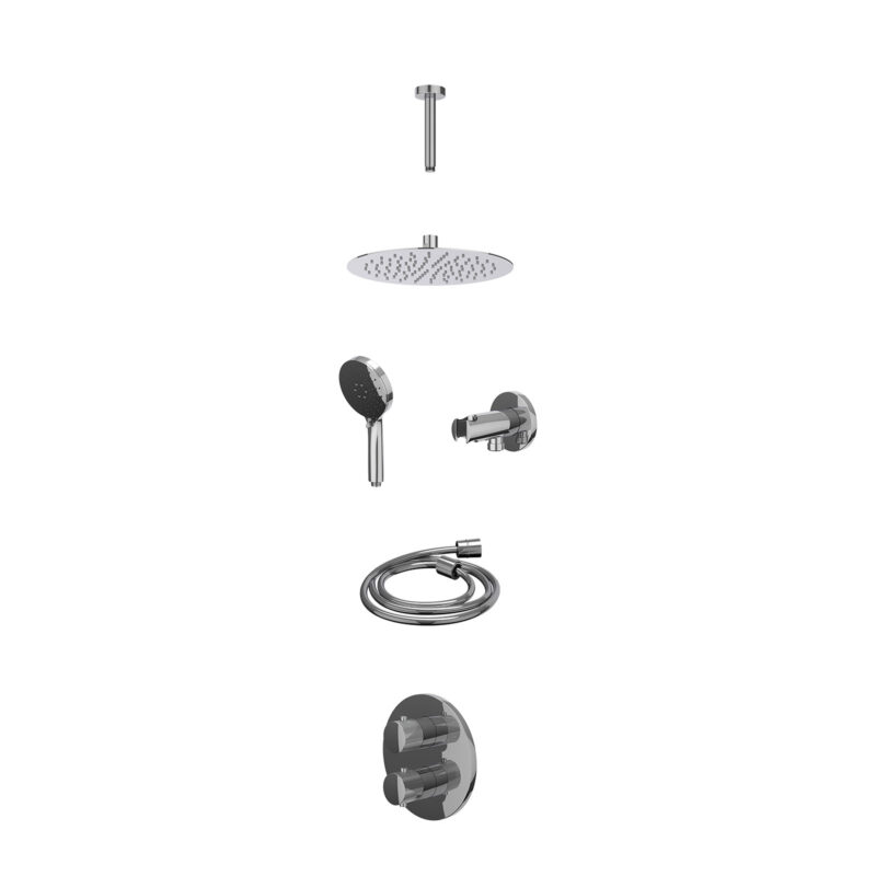 Winkelwagen 10 Excl. inbouwbox regendoucheset inbouwthermostaatkraan met 2-weg stop-omstel, plafondbuis 15cm, R25cmSL, houder met uitlaat, doucheslang 150cm en 3-standen handdouche