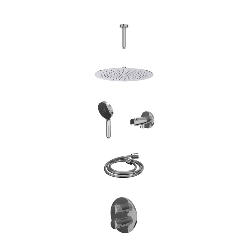 Winkelwagen 20 Excl. inbouwbox regendoucheset inbouwthermostaatkraan met 2-weg stop-omstel, plafondbuis 15cm, R30cmSL, houder met uitlaat, doucheslang 150cm en 3-standen handdouche