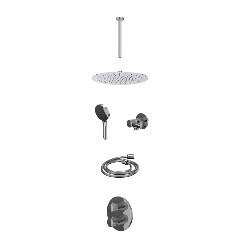 Winkelwagen 43 Excl. inbouwbox regendoucheset inbouwthermostaatkraan met 2-weg stop-omstel, plafondbuis 30cm, R30cmSL, verstelbare steun met geïnt. uitlaat, doucheslang 150cm en 3-standen handdouche