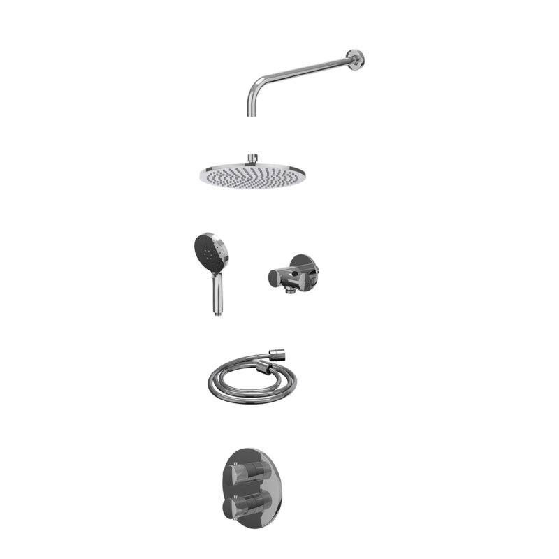 Winkelwagen 45 Excl. inbouwbox regendoucheset inbouwthermostaatkraan met 2-weg stop-omstel, wandarm, R25cmME, verstelbare steun met geïnt. uitlaat, doucheslang 150cm en 3-standen handdouche