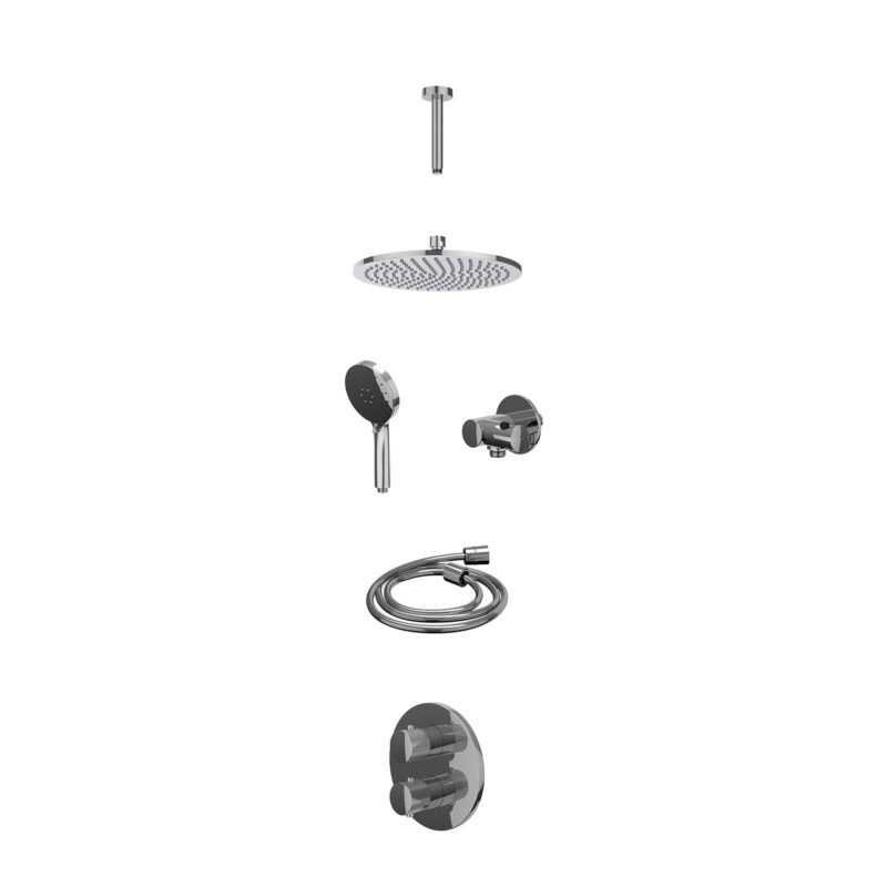 Winkelwagen 11 Excl. inbouwbox regendoucheset inbouwthermostaatkraan met 2-weg stop-omstel, plafondbuis 15cm, R25cmME, verstelbare steun met geïnt. uitlaat, doucheslang 150cm en 3-standen handdouche