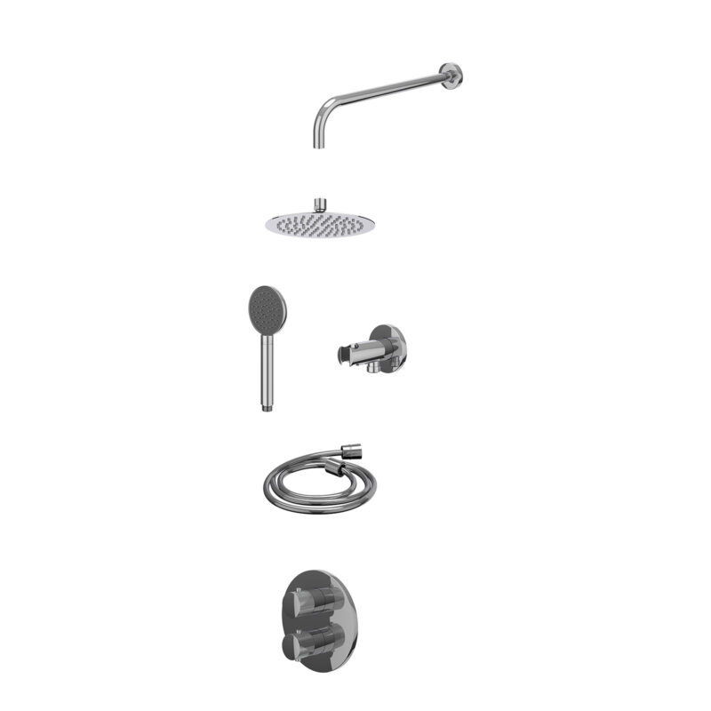 Winkelwagen 43 Excl. inbouwbox regendoucheset inbouwthermostaatkraan met 2-weg stop-omstel, wandarm, R20cmSL, houder met uitlaat, doucheslang 150cm en satin spray handdouche