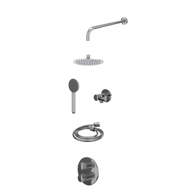 Winkelwagen 49 Excl. inbouwbox regendoucheset inbouwthermostaatkraan met 2-weg stop-omstel, wandarm, R20cmSL, verstelbare steun met geïnt. uitlaat, doucheslang 150cm en satin spray handdouche