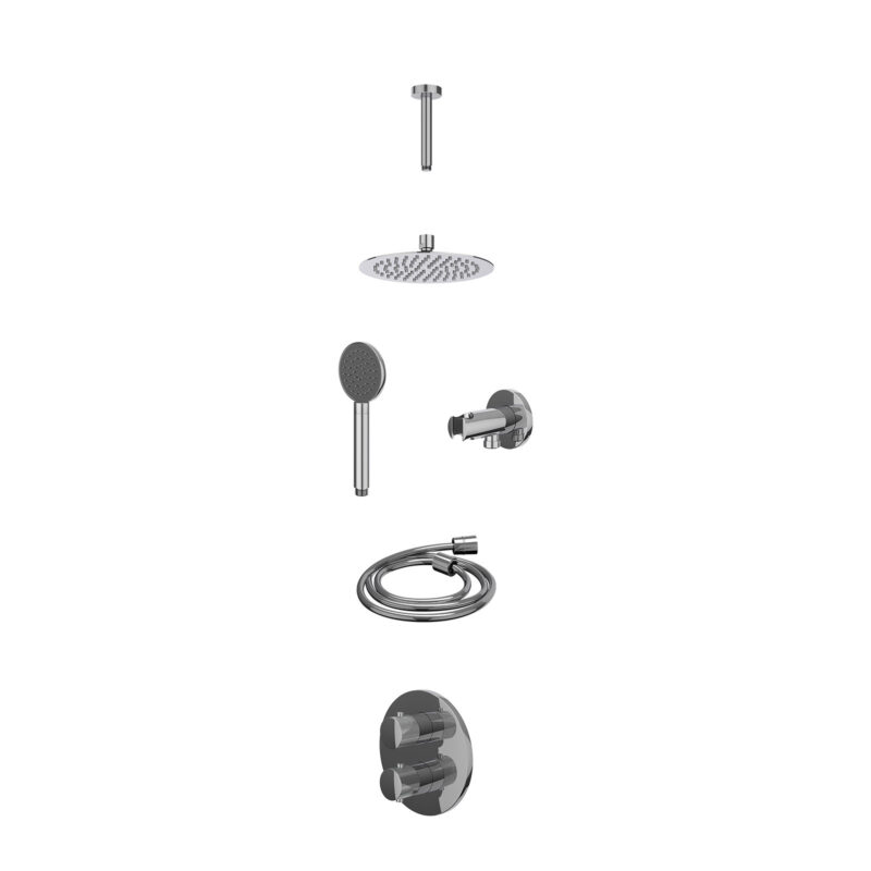 Winkelwagen 10 Excl. inbouwbox regendoucheset inbouwthermostaatkraan met 2-weg stop-omstel, plafondbuis 15cm, R20cmSL, houder met uitlaat, doucheslang 150cm en satin spray handdouche