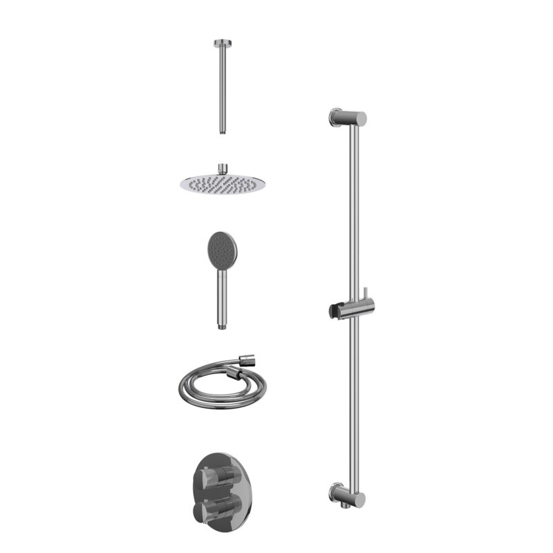 Winkelwagen 20 Excl. inbouwbox regendoucheset inbouwthermostaatkraan met 2-weg stop-omstel, plafondbuis 30cm, R20cmSL, glijstang met uitlaat, doucheslang 150cm en satin spray handdouche