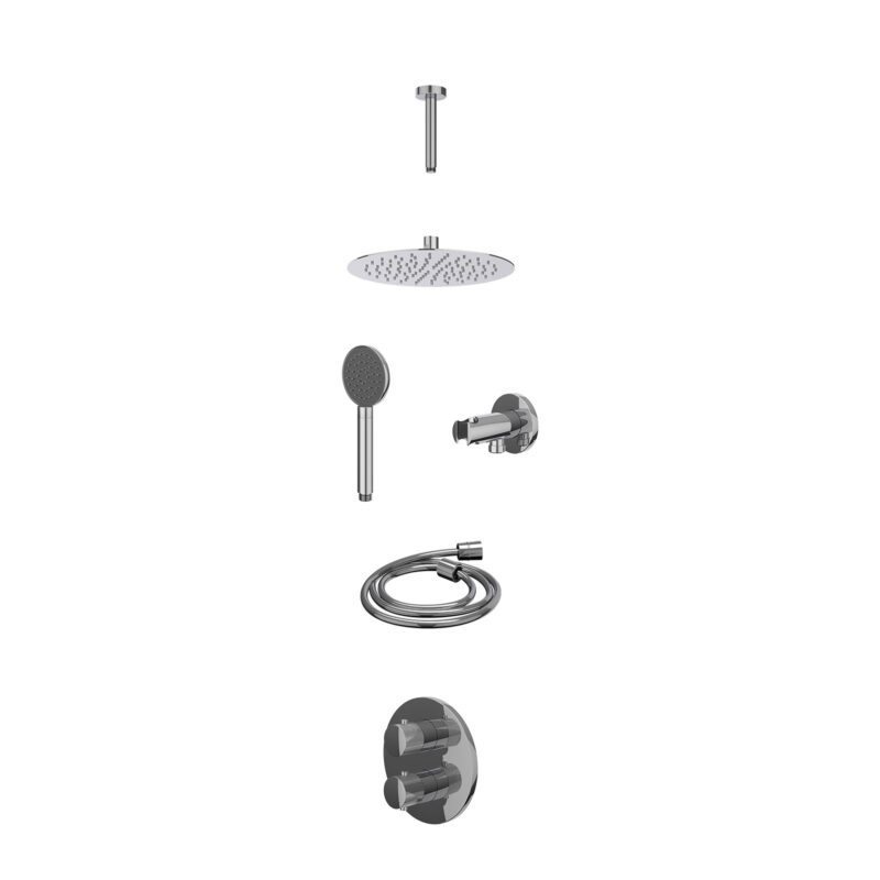 Winkelwagen 11 Excl. inbouwbox regendoucheset inbouwthermostaatkraan met 2-weg stop-omstel, plafondbuis 15cm, R25cmSL, houder met uitlaat, doucheslang 150cm en satin spray handdouche