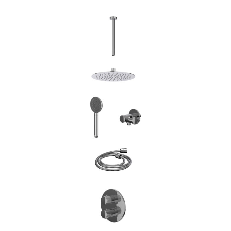 Winkelwagen 14 Excl. inbouwbox regendoucheset inbouwthermostaatkraan met 2-weg stop-omstel, plafondbuis 30cm, R25cmSL, verstelbare steun met geïnt. uitlaat, doucheslang 150cm en satin spray handdouche