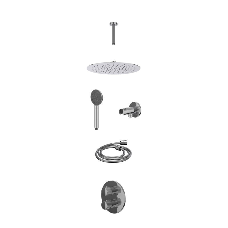 Winkelwagen 32 Excl. inbouwbox regendoucheset inbouwthermostaatkraan met 2-weg stop-omstel, plafondbuis 15cm, R30cmSL, houder met uitlaat, doucheslang 150cm en satin spray handdouche