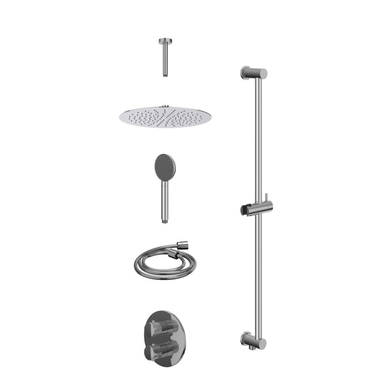 Winkelwagen 8 Excl. inbouwbox regendoucheset inbouwthermostaatkraan met 2-weg stop-omstel, plafondbuis 15cm, R30cmSL, glijstang met uitlaat, doucheslang 150cm en satin spray handdouche