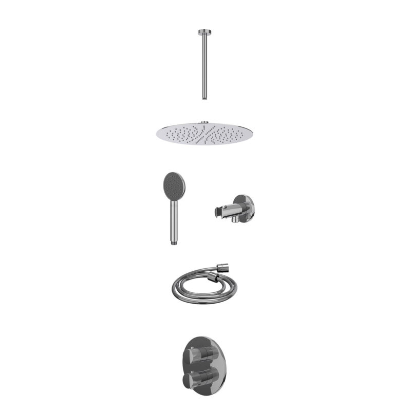 Winkelwagen 24 Excl. inbouwbox regendoucheset inbouwthermostaatkraan met 2-weg stop-omstel, plafondbuis 30cm, R30cmSL, houder met uitlaat, doucheslang 150cm en satin spray handdouche