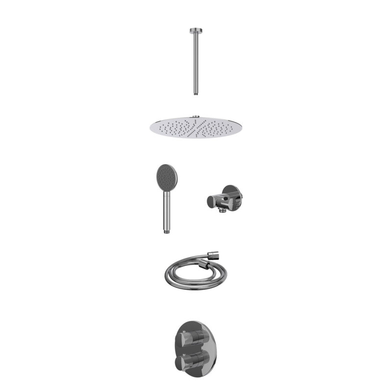 Winkelwagen 42 Excl. inbouwbox regendoucheset inbouwthermostaatkraan met 2-weg stop-omstel, plafondbuis 30cm, R30cmSL, verstelbare steun met geïnt. uitlaat, doucheslang 150cm en satin spray handdouche